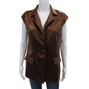 Muze Womens Short Sleeves Button Closure Blouse Chocolate Brown Size Small